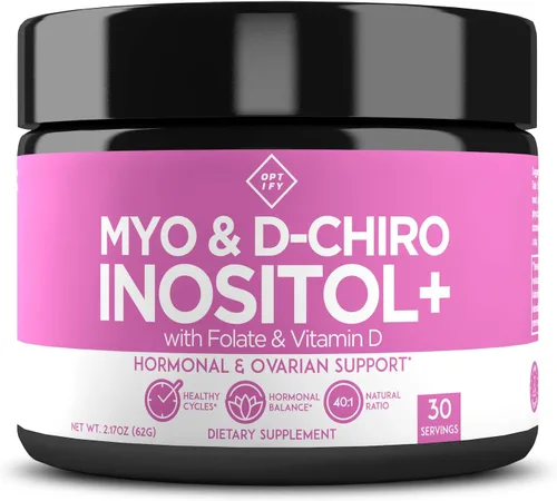 Suplemento de inositol premium – Myo-inositol y D-Chiro Inositol en polvo más folato y vitamina D – Proporción ideal 40:1 – Equilibrio hormonal y