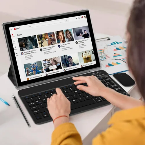 Vista 2 de Tableta 2 en 1, tabletas de 10 pulgadas Android 14, set de tableta con teclado, estuche, ratón, lápiz capacitivo, 8GB+64GB/1TB de expansión