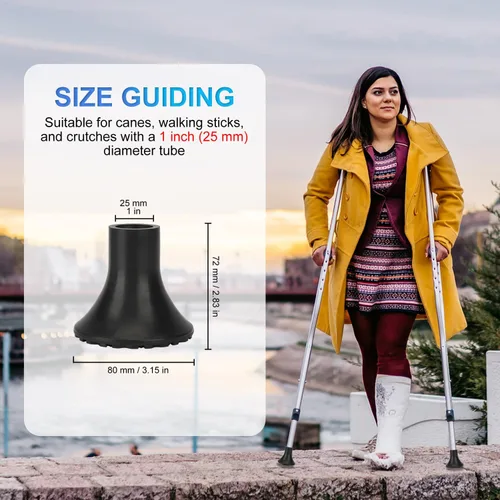 Vista 2 de supregear Punta de bastón de goma de 1 pulgada, base de pies de bastón de 1 pulgada, agarre extremo, antideslizante, resistente, almohadilla todo