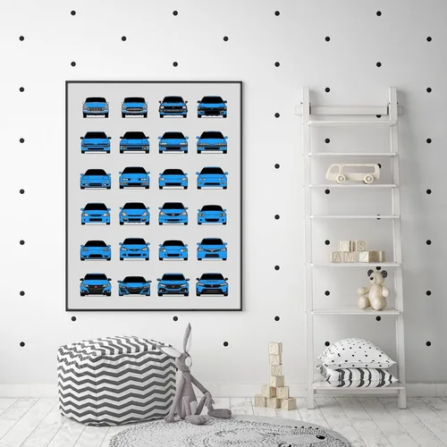 Vista 3 de Custom Car Posters Póster hecho a mano compatible con Honda Evolution Print Wall Art Décor Best Honda Generations - Azul brillante, impresión