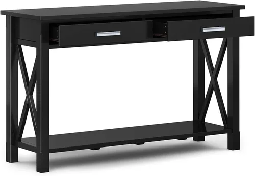 Vista 129 de Simpli Home Kitchener mesa de centro, color nogal oscuro, Pino, Distressed Grey