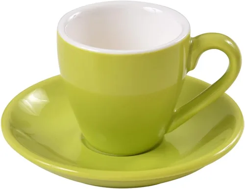 Taza de café espresso de porcelana ionEgg con platillo, taza de café expreso, 80ml/2.7Oz, verde