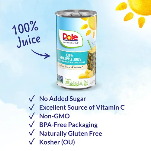 Vista 2 de Dole 100 jugo de piña 6 onzas líquidas 6 latas