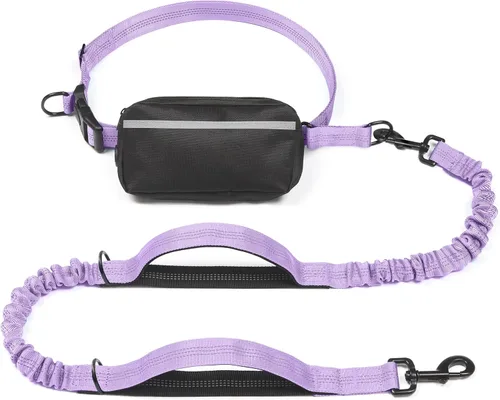 Vista 27 de iYoShop Correa de perro manos libres con bolsa con cierre, dobles asas acolchadas y elástica duradera para caminar, trotar y correr con tu perro