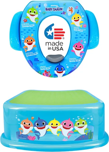 Conjunto esencial de entrenamiento de orinal de Baby Shark de Pinkfong, 2 piezas - Cojín suave, entrenamiento de orinal para bebé, seguro, fácil de
