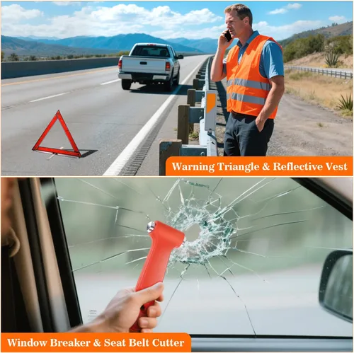 Vista 6 de Kit de emergencia para automóvil con cables de arranque y compresor de aire, kit de herramientas de emergencia en carretera para camiones