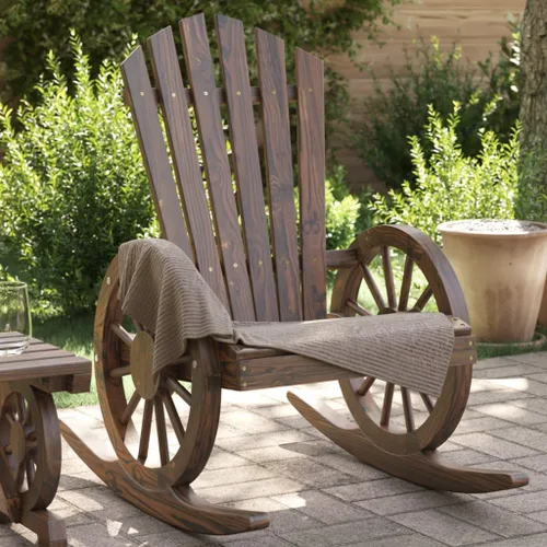 Vista 11 de Brown Solid Fir Wood Rocking Adirondack Chair, Ergonomic Design for Patio, Garden, and Balcony Relaxation