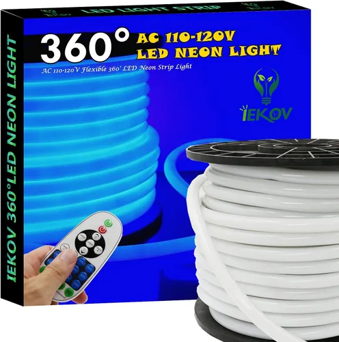 [Actualización] Luz LED de neón de 360°, IEKOV™ CA 110-120 V, tira de luces LED de neón flexible de 360 grados, regulables e impermeables de neón +
