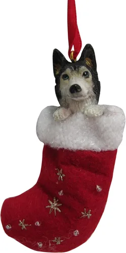 Adorno navideño de Husky siberiano con detalles pintados y cosidos a mano de "Santa's Little Pals"