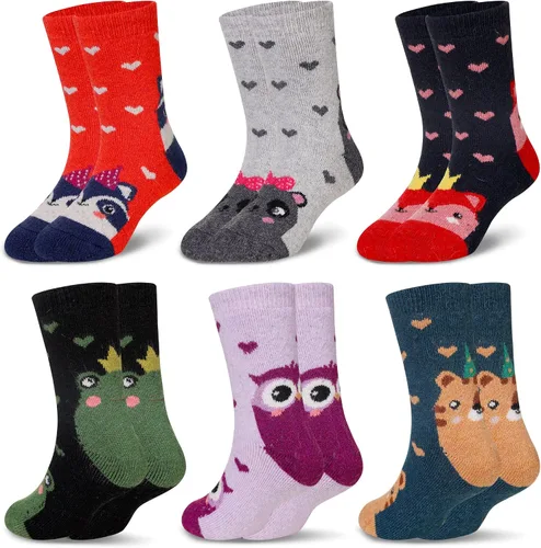 Vista 9 de Eocom Calcetines de lana para niños y niñas, cálidos, térmicos, de invierno, gruesos, suaves, de senderismo, calcetines de regalo, 6 pares 6 pares