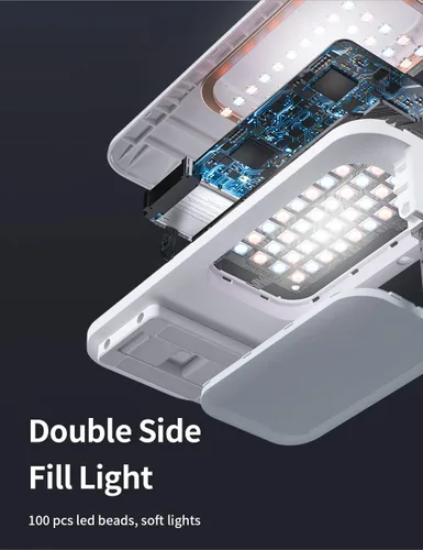 Vista 4 de Viozon Soporte extensible para selfie con rotación de 360° con soporte para teléfono, recargable e inalámbrico, plegable, luz LED de 7 brillos