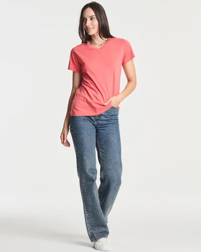 Vista 5 de Real Essentials Top con cuello en V SS de algodón para mujer (disponible en tallas grandes)