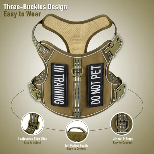 Vista 3 de Arnés para perro sin tirones para perros de tamaño pequeño, chaleco ajustable para caminar fácilmente, material Oxford transpirable, tiras