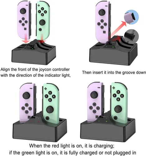 Vista 4 de Estación de carga con cargador para Nintendo Switch, YCCSKY 4 en 1, interruptor Joycon, controlador, cargador, estación de carga con cable de carga