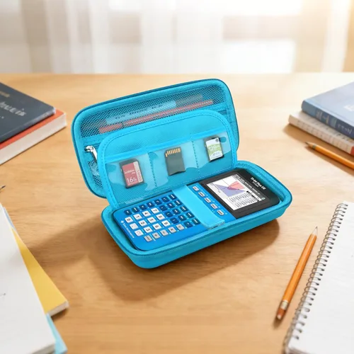 Vista 7 de BOVKE Funda rígida para calculadora de colores Texas Instruments TI-84 Plus CE, TI-84 Plus/TI-83 Plus CE, bolsillo con cremallera adicional para Azul