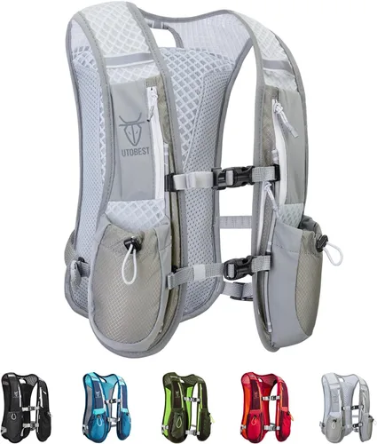 Vista 10 de UTOBEST Chaleco para correr, chaleco de hidratación de 5 litros, ligero, transpirable y resistente al sudor, chaleco de hidratación ajustable