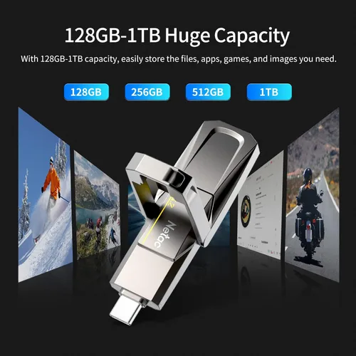 Vista 6 de Netac Unidad de estado sólido USB externa portátil de 128 GB tipo c y USB 3.2 interfaz dual, protección de seguridad de hasta 400 MB/s
