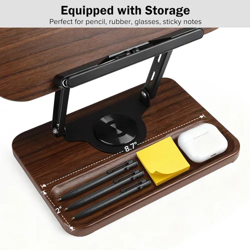 Vista 6 de Soporte para libros con luz y almacenamiento, soportes para libros para leer manos libres, soporte de madera para libros de cocina con altura