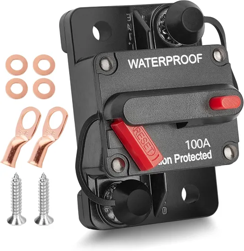 RED WOLF Disyuntor de Circuito de 100A con Conector de Terminal de Anillo de Batería de Calibre 6, Interruptor de Reinicio Manual para Motor de