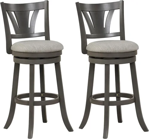 Vista 8 de COSTWAY Taburete de bar para isla de cocina, taburete de bar giratorio de 26.5 pulgadas con respaldo curvado y asiento acolchado suave, patas