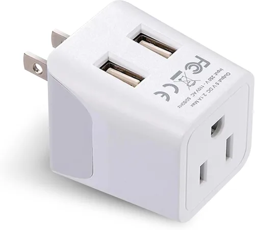 Vista 21 de Adaptador de viaje Ceptics, de EE. UU. a Japón, Filipinas, con doble USB, tipo A, ultra compacto Tipo M - Suráfrica