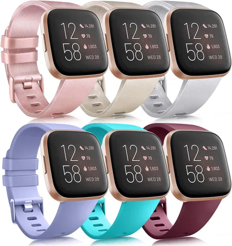 Vista 15 de Paquete de 6 correas deportivas compatibles con Fitbit Versa 2 / Fitbit Versa / Versa Lite / Versa SE, correas de repuesto clásicas de silicona Oro