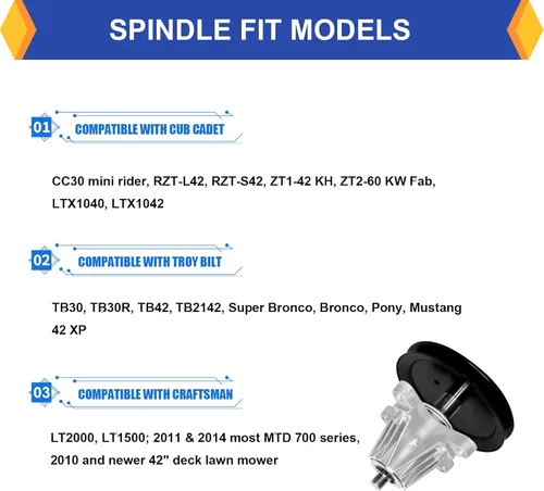 Vista 6 de El conjunto de husillo de cubierta 918-04822A reemplaza a Craftsman CubCadet MTD 918-04822B 918-04822A 918-04822 618-04822 918-04889 para tractor