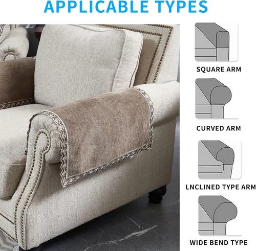 Vista 5 de MINJIATEX Fundas para brazos de sofá, fundas para brazos de sofá de encaje antideslizante, juego de 2 fundas lavables para reposabrazos de sofá