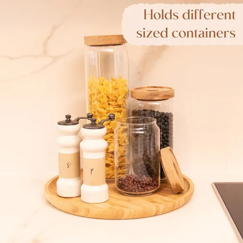 Vista 5 de Bandeja de servir de bambú, bandeja redonda de madera, bandeja de servir de madera, fruta, pan, plato de ensalada, tabla de servir charcutería, 9.8