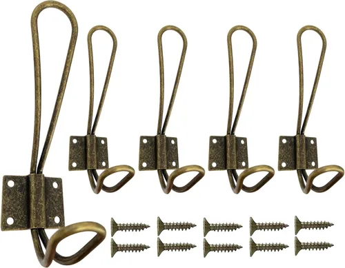 Vista 7 de Ganchos de alambre negros para abrigos, paquete de 5 ganchos rústicos de pared resistentes de doble punta, gancho de entrada para colgar ropa