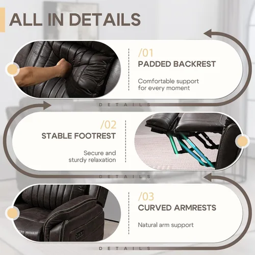 Vista 6 de Zero Gravity - Sofá biplaza reclinable eléctrico con reposacabezas ajustables, sillón reclinable eléctrico con consola, sofá reclinable eléctrico