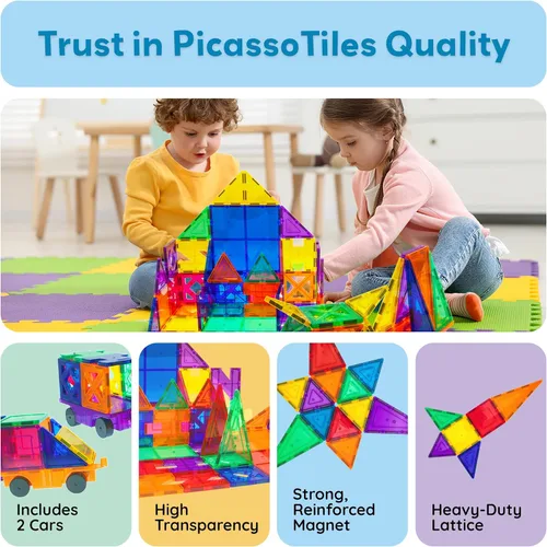 Vista 8 de PicassoTiles® PT82 Juego de Creatividad de Ladrillos Magnéticos Transparentes de Construcción 3D - ¡Creatividad Más Allá de la Imaginación!