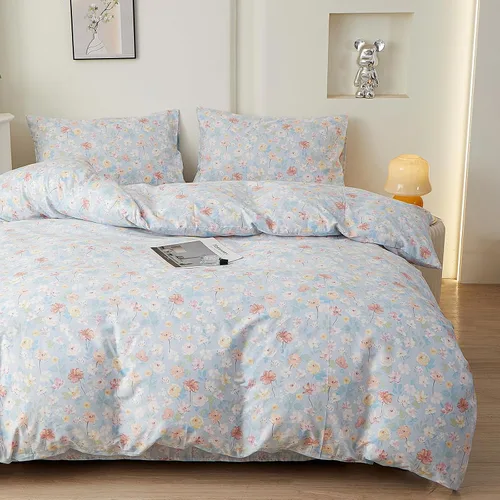 Vista 25 de HighBuy Juego de funda de edredón vintage con volantes y estampado de rayas francesas, 100% algodón con cierre de cremallera, juego de ropa de cama