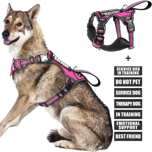 Vista 15 de Arnés para perro de servicio WINSEE sin tirones con 7 parches para perros, arnés reflectante para mascotas con asa acolchada y duradera