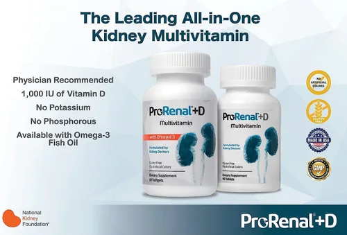 Vista 3 de ProRenal+D con aceite de pescado Omega-3 Multivitamínico para riñón 180 cápsulas blandas, suministro para 90 días