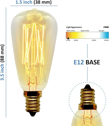 Vista 2 de Bombilla Edison retro vintage, ST38, 40 W, base E12 (pequeña), paquete de 2