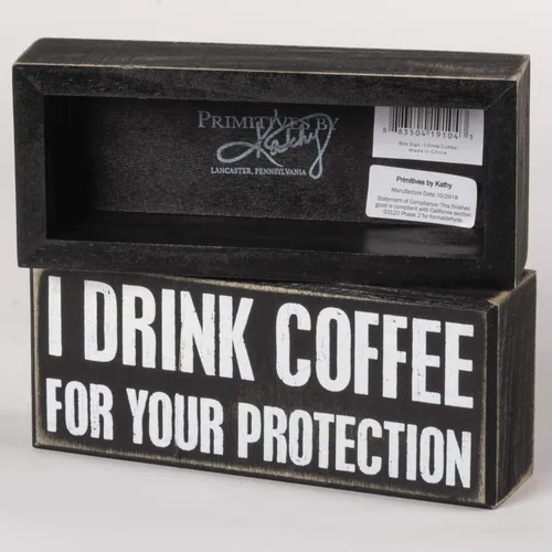Vista 3 de Primitives by Kathy 19104 Cartel clásico de caja, 7" x 3", I Drink Coffee