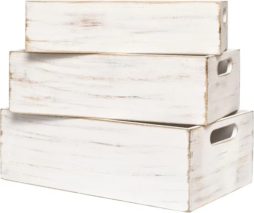 Vista 4 de MACVAD Cajas de almacenamiento decorativas de madera grandes, cajas de madera anidables para exhibición rústica, cajas de almacenamiento de madera