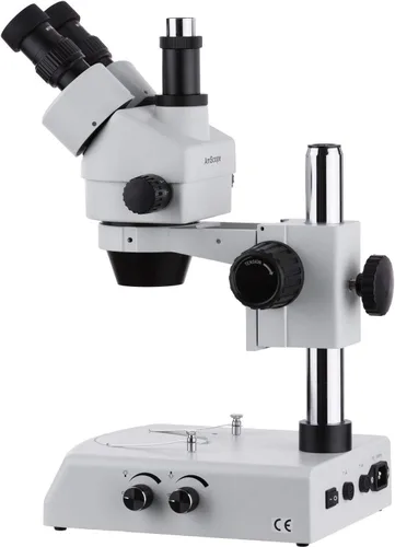 Vista 2 de AmScope SM-2TZ Microscopio de zoom estéreo trinocular profesional, ocular WH10x, aumento de 3.5X-90X, objetivo de zoom 0.7X-4.5X, iluminación