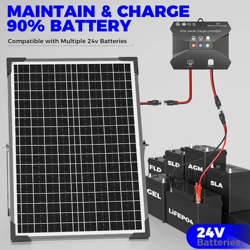 Vista 5 de Voltset 30W 24V Kit de cargador de batería de panel solar con controlador de cargador Monocrystalline IP67 Controller Adjustable Bracket LED
