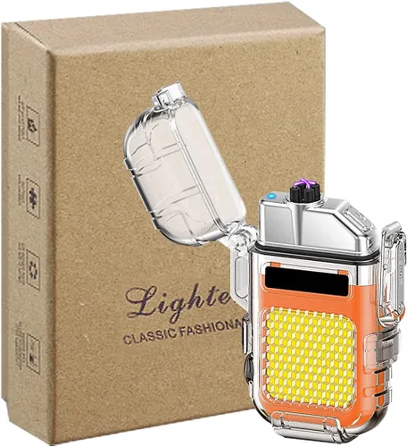 Vista 8 de Encendedor eléctrico de arco al aire libre, encendedor recargable por USB, linterna LED, encendedor de plasma de doble arco perfecto para camping