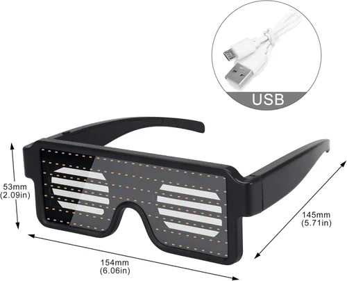 Vista 7 de WOWSUN Gafas LED con luces LED dinámicas para fiestas festivales Navidad USB recargables LED con luces intermitentes