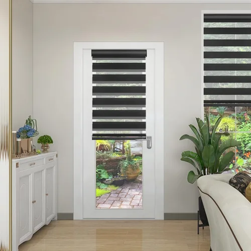 Vista 2 de Changshade Persianas Zebra sin cordones estilo cebra para ventanas, con filtro de luz para puertas corredizas de vidrio, control de luz horizontal