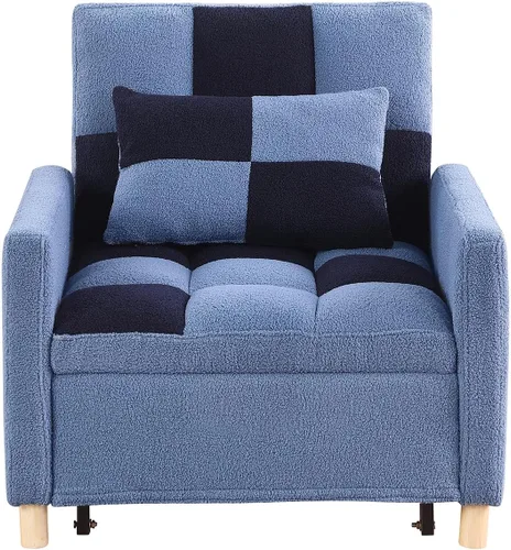 Vista 6 de Silla Cama Convertible 3 en 1, Sillón Sofá Cama Individual Multifuncional de Tela Teddy con Respaldo Ajustable, Silla Cama Reclinable Extraíble