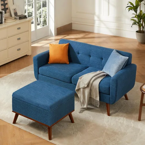 Vista 39 de Tbfit Sofá individual de tela de lino, silla de acento, sillón moderno de mediados de siglo para sala de estar, dormitorio, tapizado con botones
