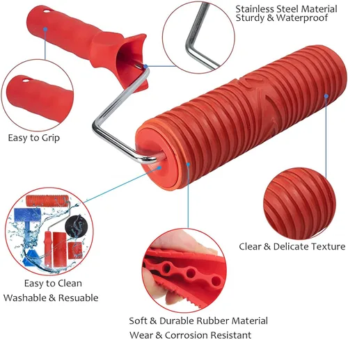 Vista 3 de Juego de herramientas de granulado de madera, 6 piezas de 7 pulgadas, rodillo de grano de madera falsa de goma, herramienta de granulado de goma