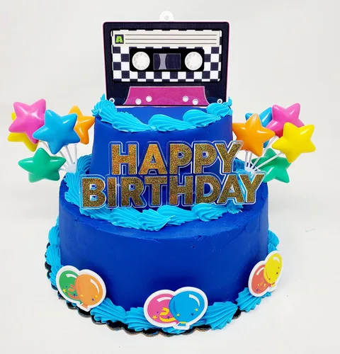 Vista 4 de Juego de 7 piezas de decoración de pastel de cumpleaños con temática retro de los años 80
