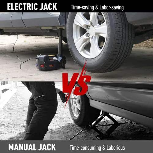 Vista 4 de Trihelper - Gato eléctrico para auto de 5 toneladas 12V, gato hidráulico con soporte para auto, gato de elevación con bomba de neumáticos integrada