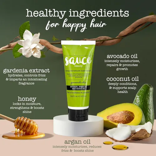 Vista 4 de SAUCE BEAUTY Mascarilla Capilar de Acondicionamiento Profundo (3.4 onzas líquidas) Mascarilla Capilar Guacamole Whip para Cabello Dañado y Control