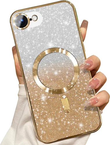 Vista 58 de Misscase Funda magnética compatible con iPhone 14 con purpurina y protector de lente de cámara, protección completa, compatible con MagSafe